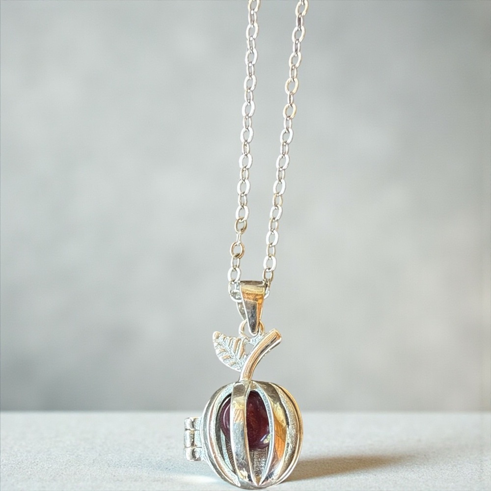 Silver and Purple Apple Pendant Necklace opens up - Picture 3 of 4